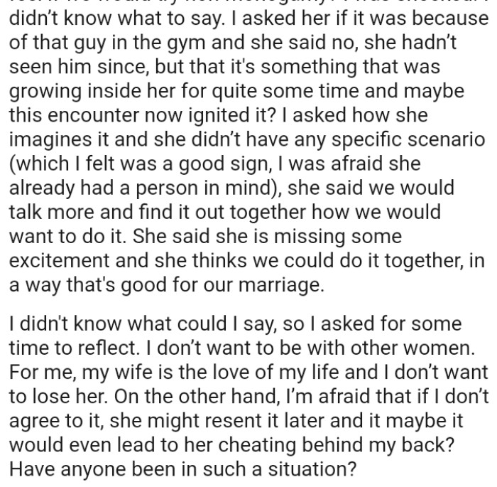 She said she is missing some excitement and thinks they could do it together