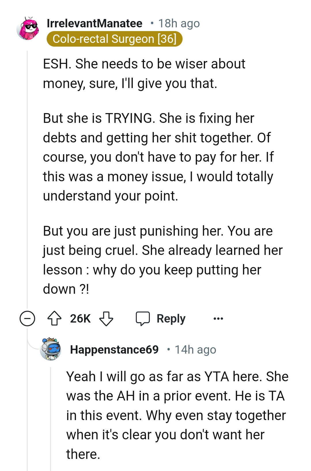This Redditor would understand the OP's point of view if money were the problem