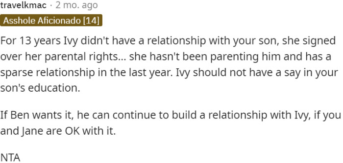 Mother should not have a say in his education