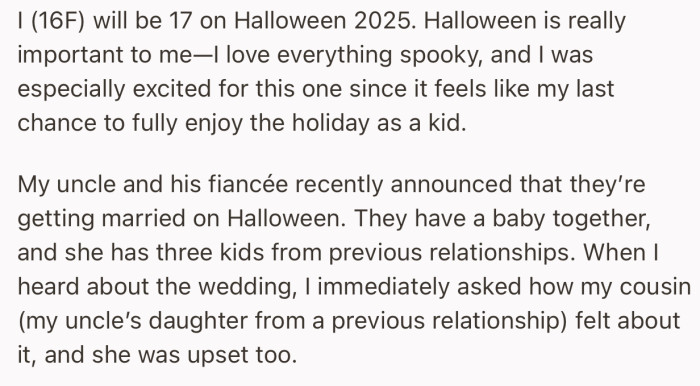 OP’s uncle announced that he’s getting married to his fiancée on Halloween