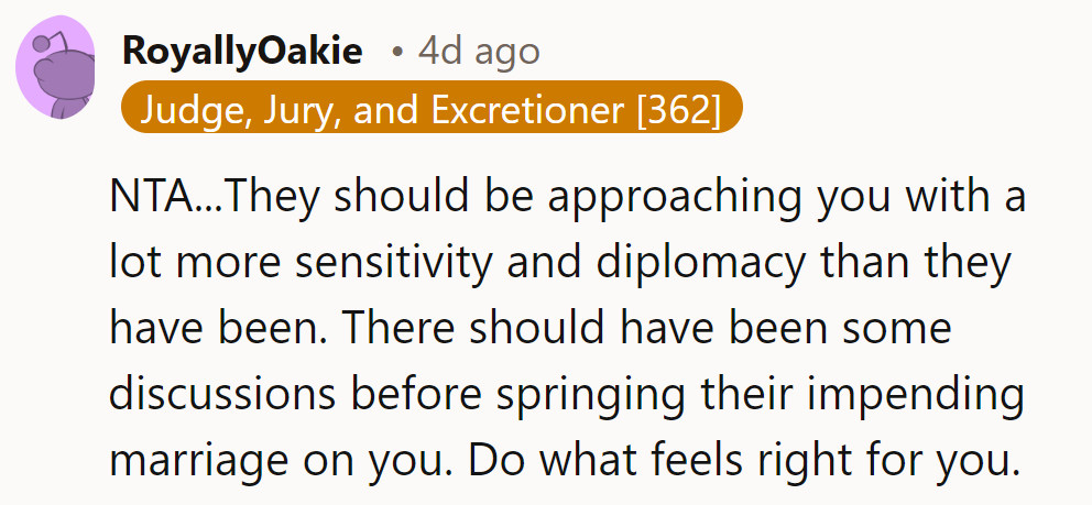 NTA. They should've briefed her before hitting play on the family reunion remix.