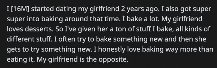 She spent two years documenting every dessert OP made for her and included descriptions of each