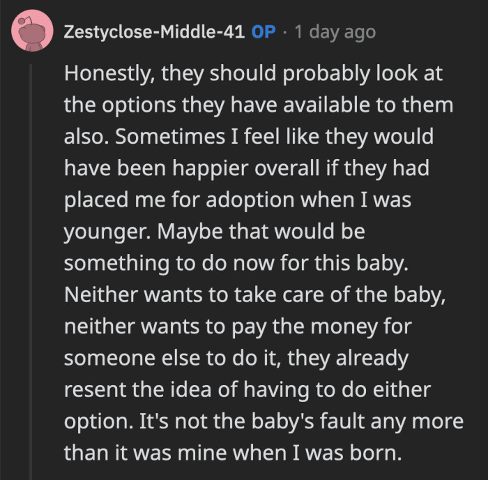 OP says her sibling might be better off with other parents based on how their parents are acting