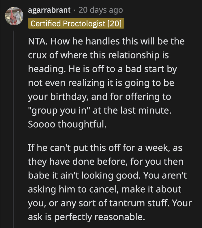 Redditors cautioned OP to observe how her boyfriend handles the inevitable conversation they'll have since what she asked for is more than reasonable