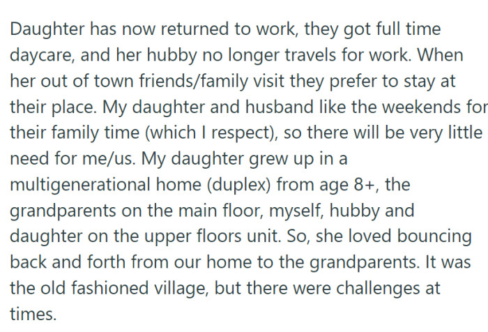 The daughter and her husband have a nice life now