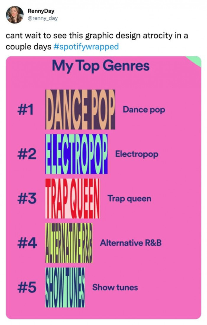 Oh, I didn't realize we'd see people bashing Spotify and their design situation. Maybe we'll see some change next year, guys.