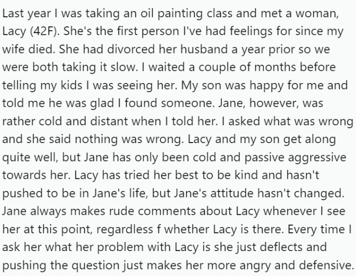 Last year, OP met Lacy, a woman he developed feelings for in an oil painting class.