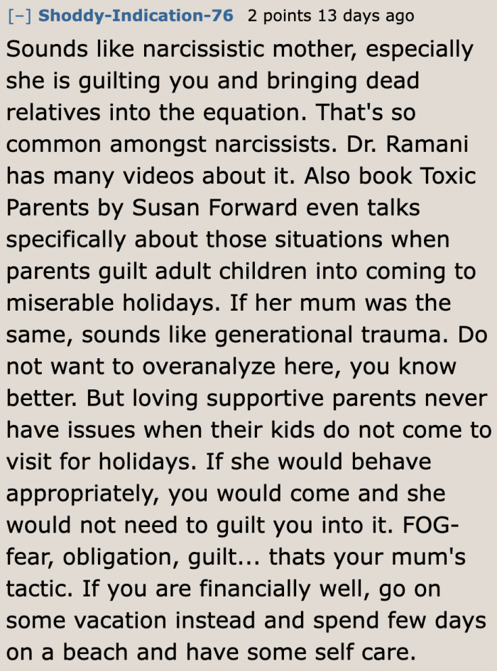 This User Thinks That the OP's Mom is Narcissistic.