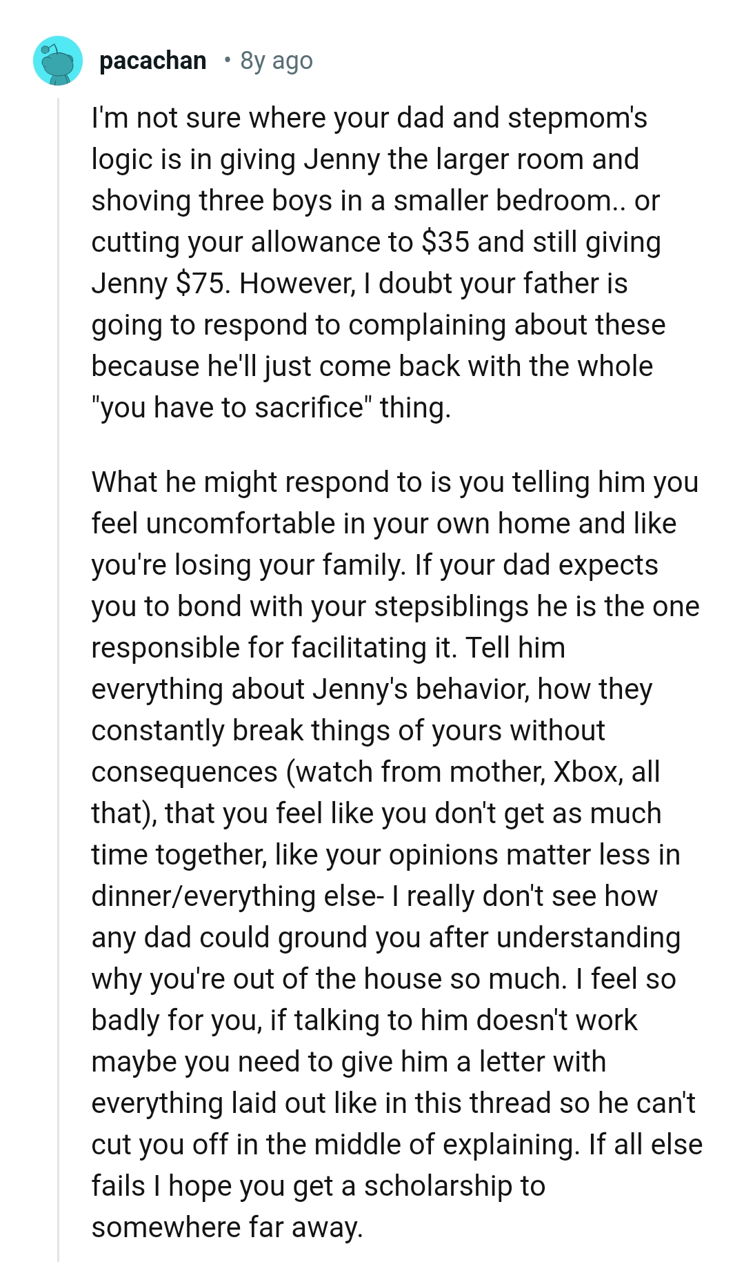 Telling the dad everything about Jenny's behavior