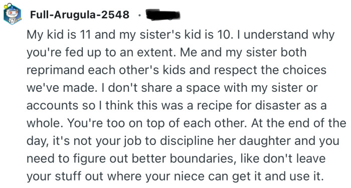 “You're too on top of each other. At the end of the day, it's not your job to discipline her daughter…”