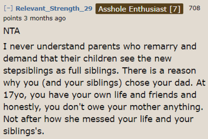 Parents shouldn't expect their biological children to consider their stepsiblings like real siblings.