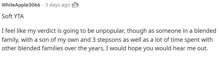 This person left OP a huge comment and many people praised them for explaining their perspective in detail. Stay tuned for the full thing.