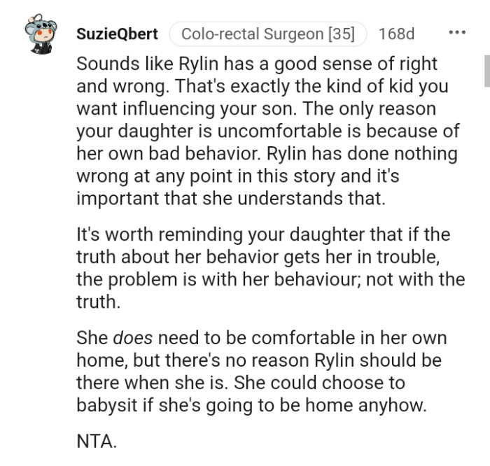 The problem here is her behavior