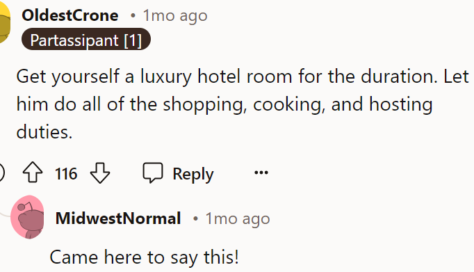 If the husband wants to host, let him do it himself.