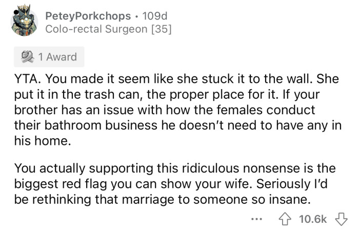 OP's brother shouldn't let any women in his house if he's this bothered by them.