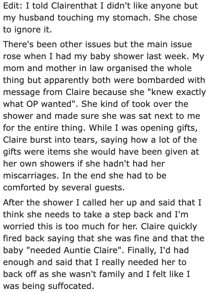 This coworker also overreacted during her baby shower.