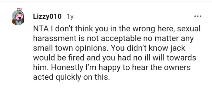 The OP didn't know the manager would be fired, as she bore no ill will towards him