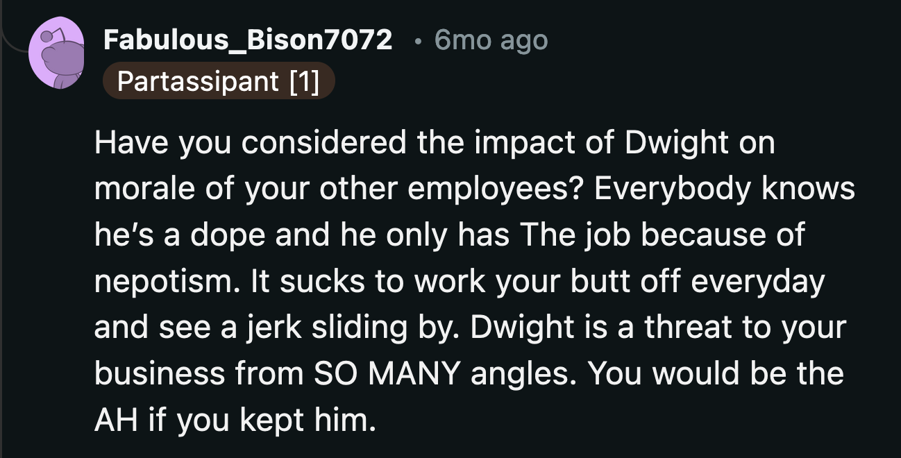 OP's employees would rightfully lose their respect and question his leadership if he rehires Dwight after the accident.