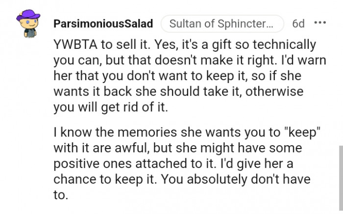 This Redditor would give her a chance to keep it