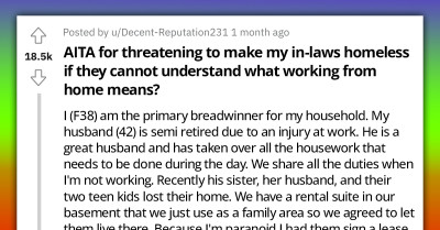 In-laws Kept Pestering Redditor Who Works Remotely, So She Gave Them The Option To Either Pay Rent Or Leave