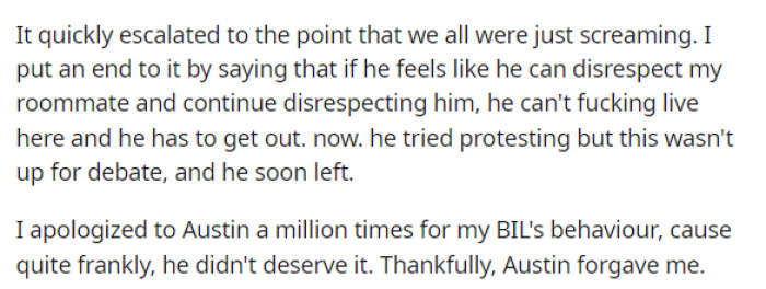 This is when she kicked out her BIL and let him know that this behavior would be unacceptable if he continued treating Austin like that.