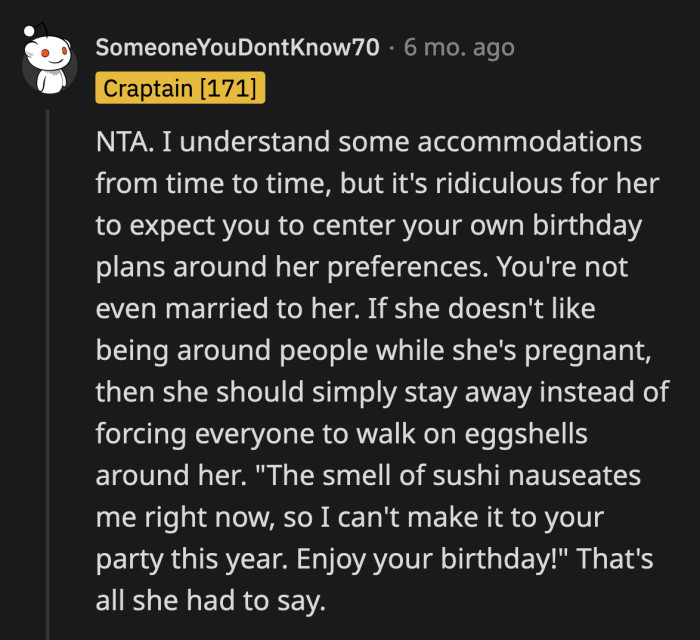 She can just wish OP a happy birthday and bow out without inconveniencing other people