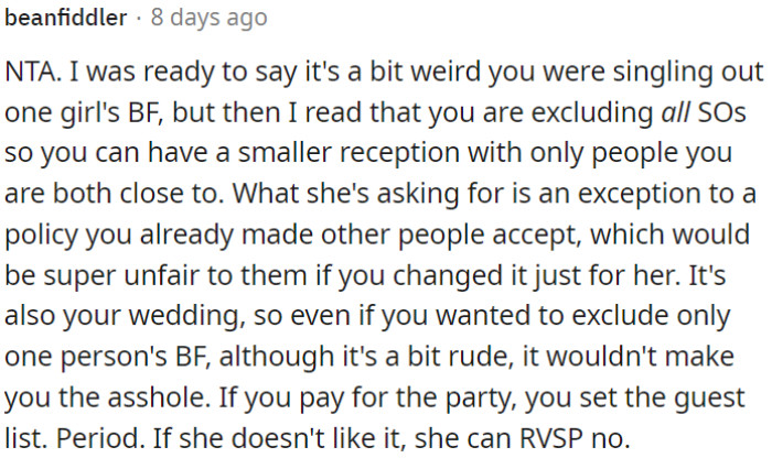 It's OP's party, OP's guest list – end of story