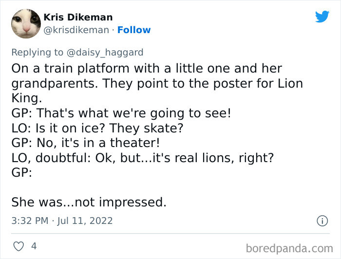 41. I just want to know why she was expecting the lions to ice skate?