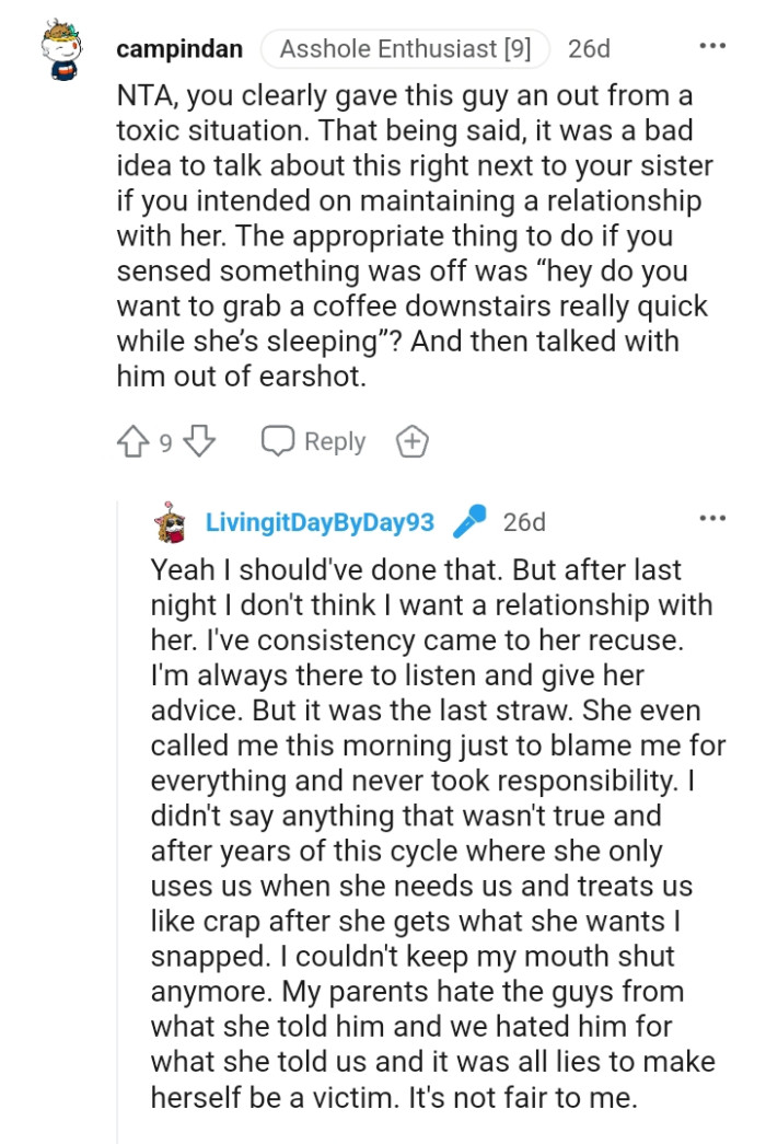 The OP gave the guy an out from a toxic relationship