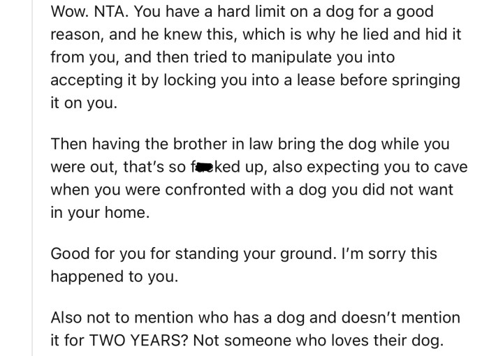 “Good for you for standing your ground. I’m sorry this happened to you.”