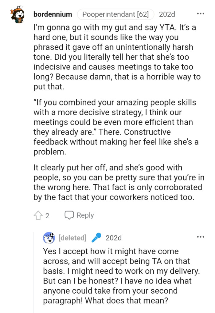 She's good with people, and this Redditor says the OP's wrong