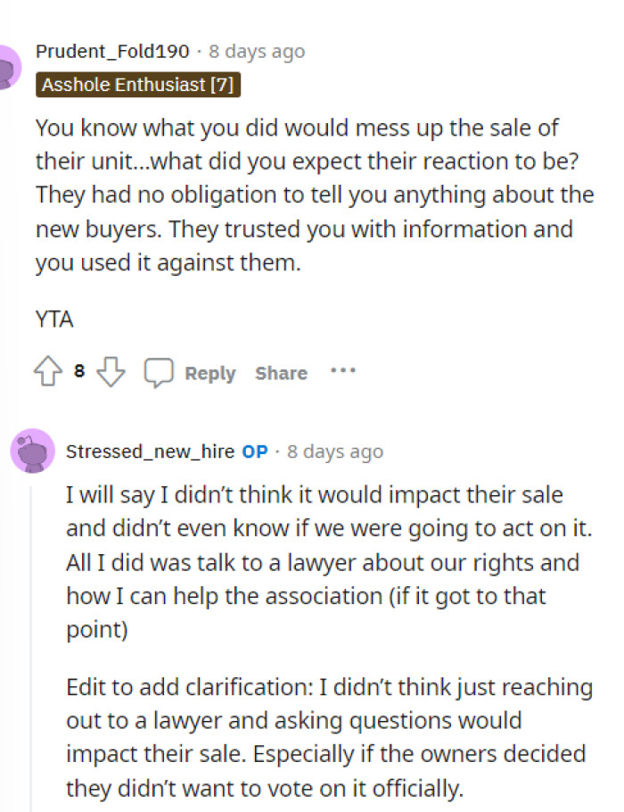 OP claims they didn't think it would affect everyone and that they were merely exploring their options.