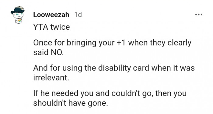 Using the disability card when it was irrelevant