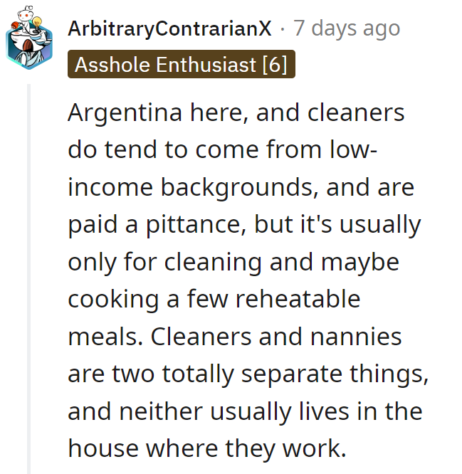 Looks like they're serving up a clean divide between cleaners and nannies! Separate jobs, separate spaces, same old story.