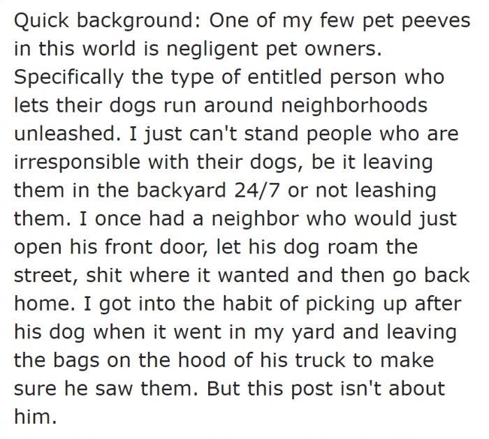 It's clear that he doesn't like irresponsible dog owners.
