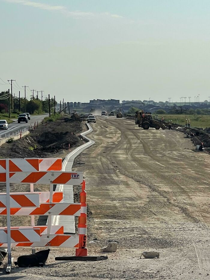 33. The Curb On This Straight Road Being Built