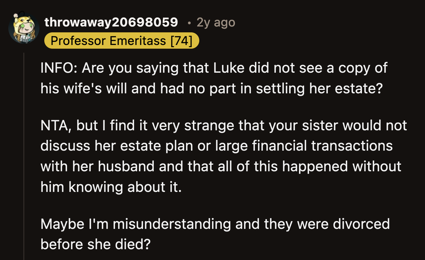 Why didn't Mia trust Luke enough to inform him about how she planned her will?