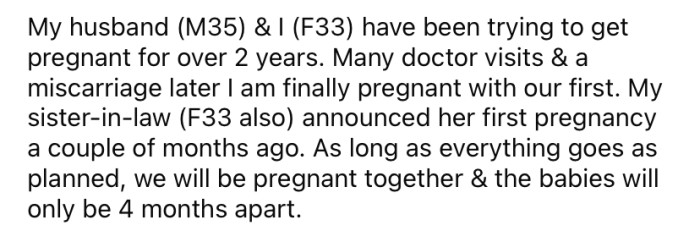 She explained that she and her husband are expecting a baby after two years of trying to get pregnant.