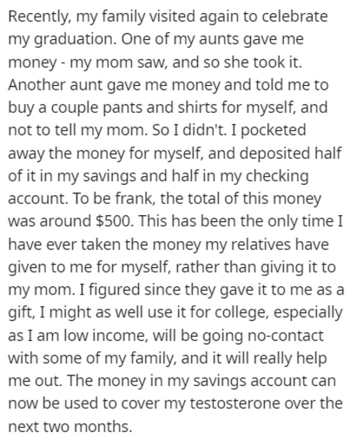 OP's family visited again recently, but this time, OP pocketed all of the money