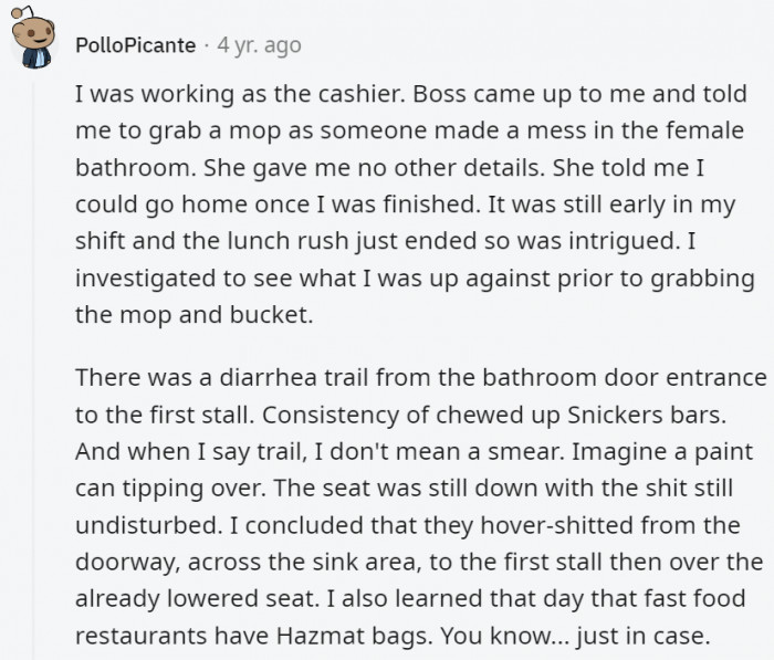 20. How bad do things get at fast food restaurants that they actually have hazmat bags prepared just in case?
