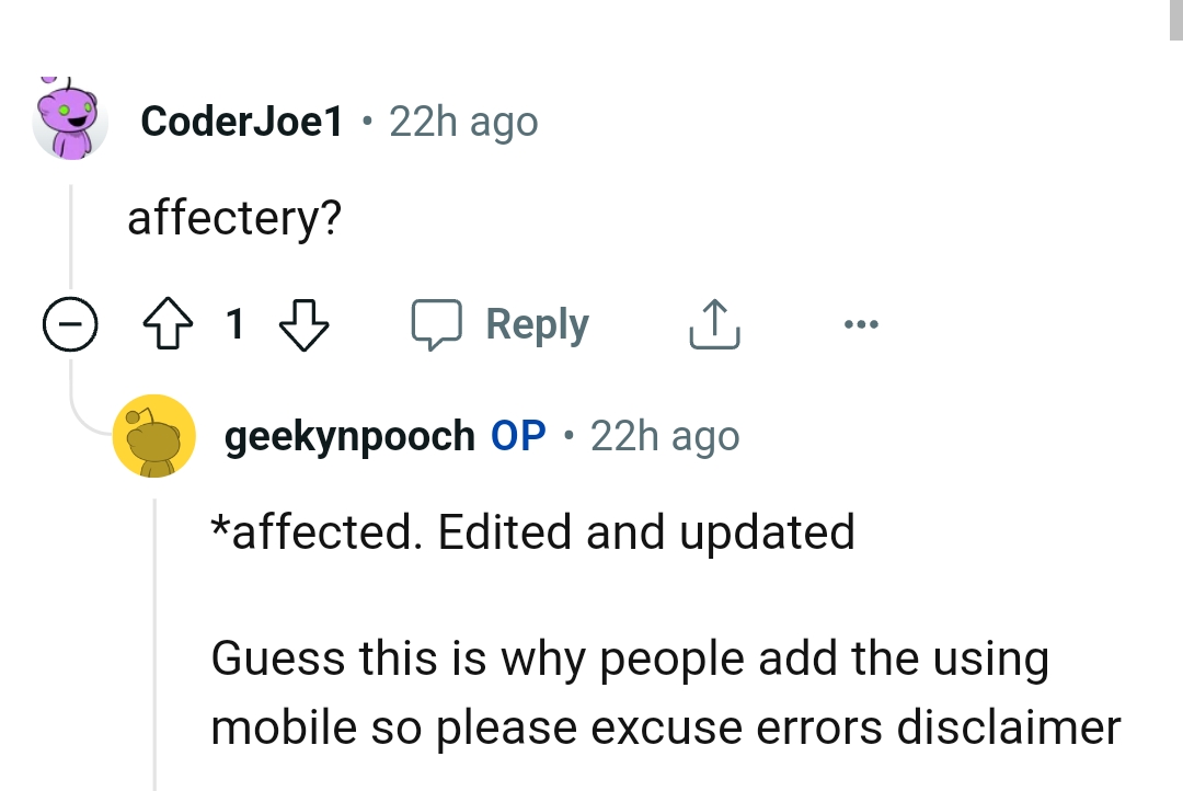 Another person correcting OP's mistake