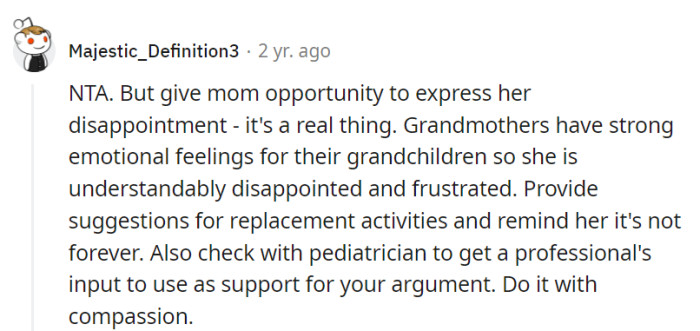 Just suggest alternative bonding activities and consult the pediatrician for a professional touch of reassurance.