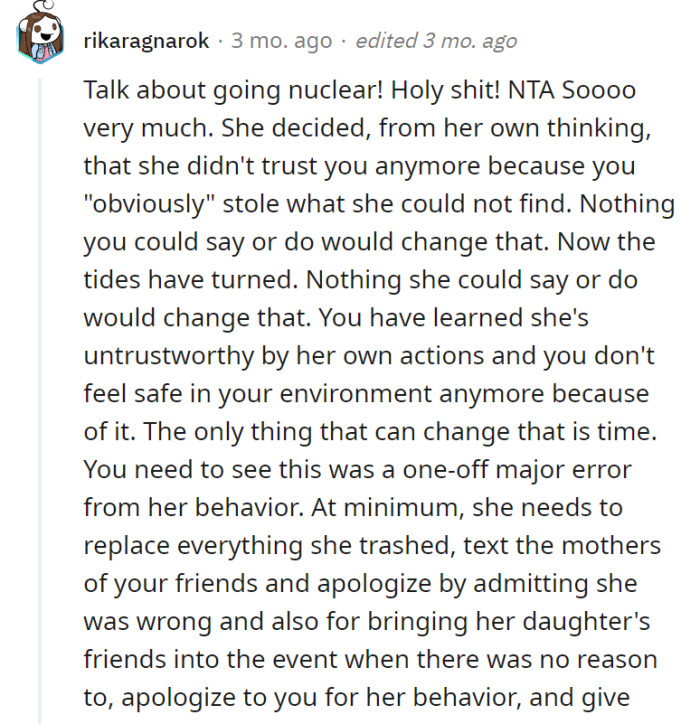 The most important thing to consider is whether OP’s mom apologized, plus what this Redditor said: