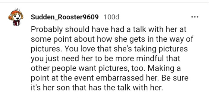 Making a point at the event embarrassed her