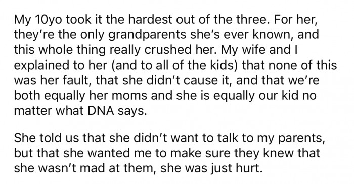 The younger sister was hurt the most but wasn't upset with her grandparents.