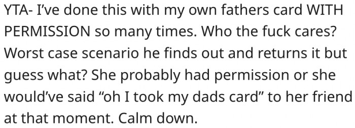 7. Her dad could have returned the boots if she took his credit card without permission.