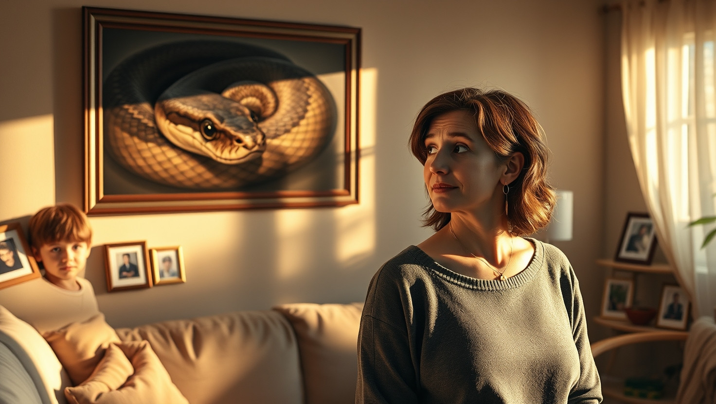 Is it wrong to keep my pet snakes portrait up when kids visit?