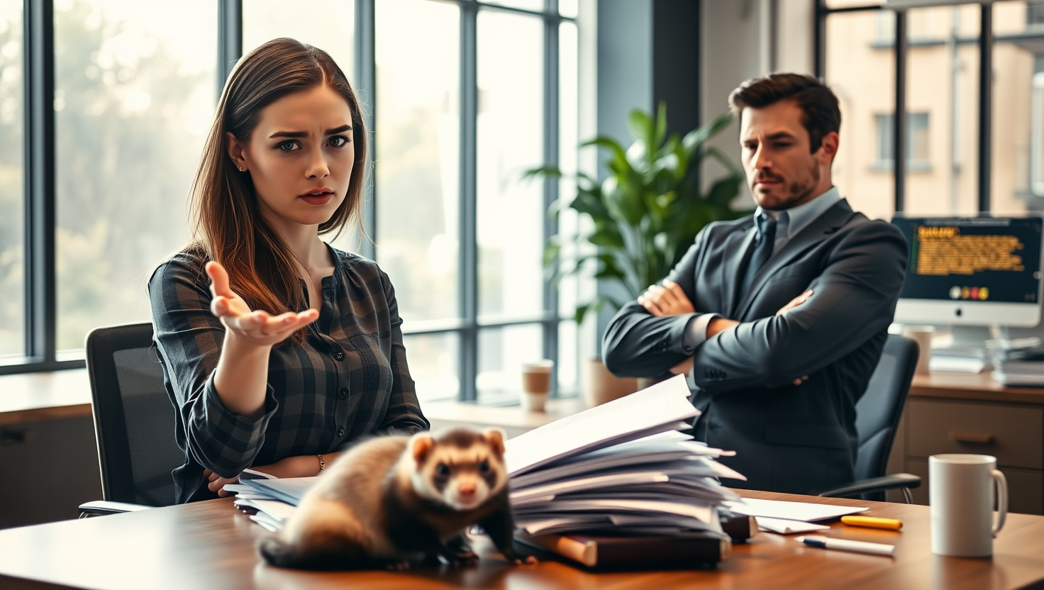 Colleagues Misbehaving Ferret Causes Office Chaos