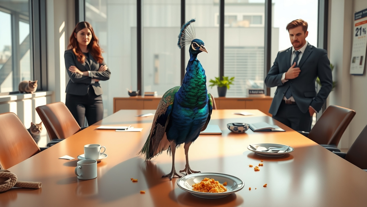 Office Chaos: Coworkers Emotional Support Peacock Disrupts Work Environment