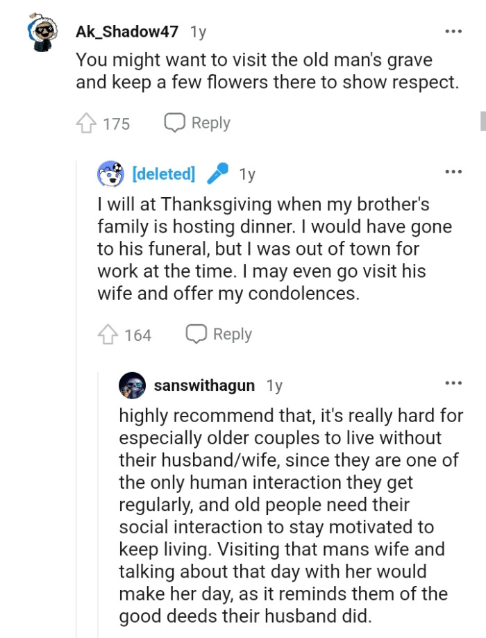 The OP may go visit the savior's wife and offer her condolences